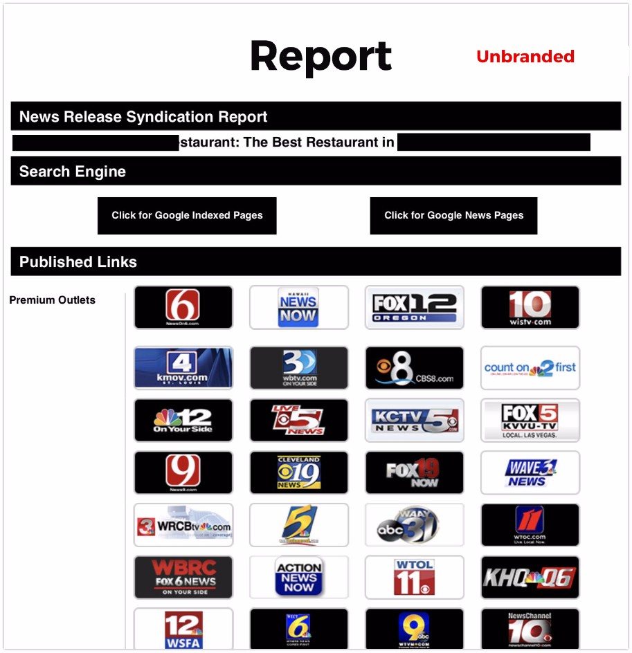 Unbranded Press Release Distribution Report